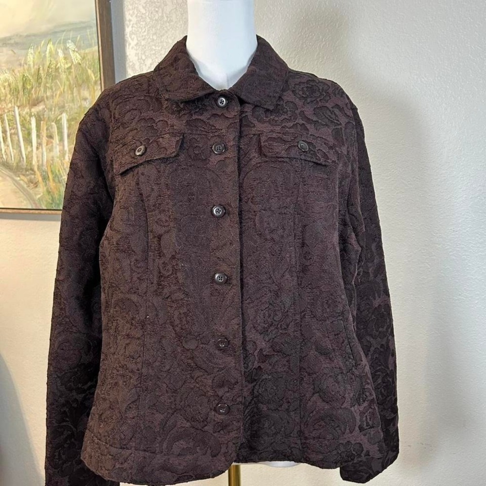 Croft & Borrow Brown Jacquard‎ Jacket Textured Button Front Shacket - Size XL